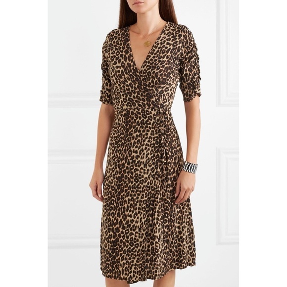 Faithfull The Brand Brown Leopard Print Crepe Wrap Midi Dress sz 2 - Picture 6 of 16
